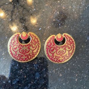 Vintage Metropolitan Museum of Art Red Enamel Earrings Pierced 1987